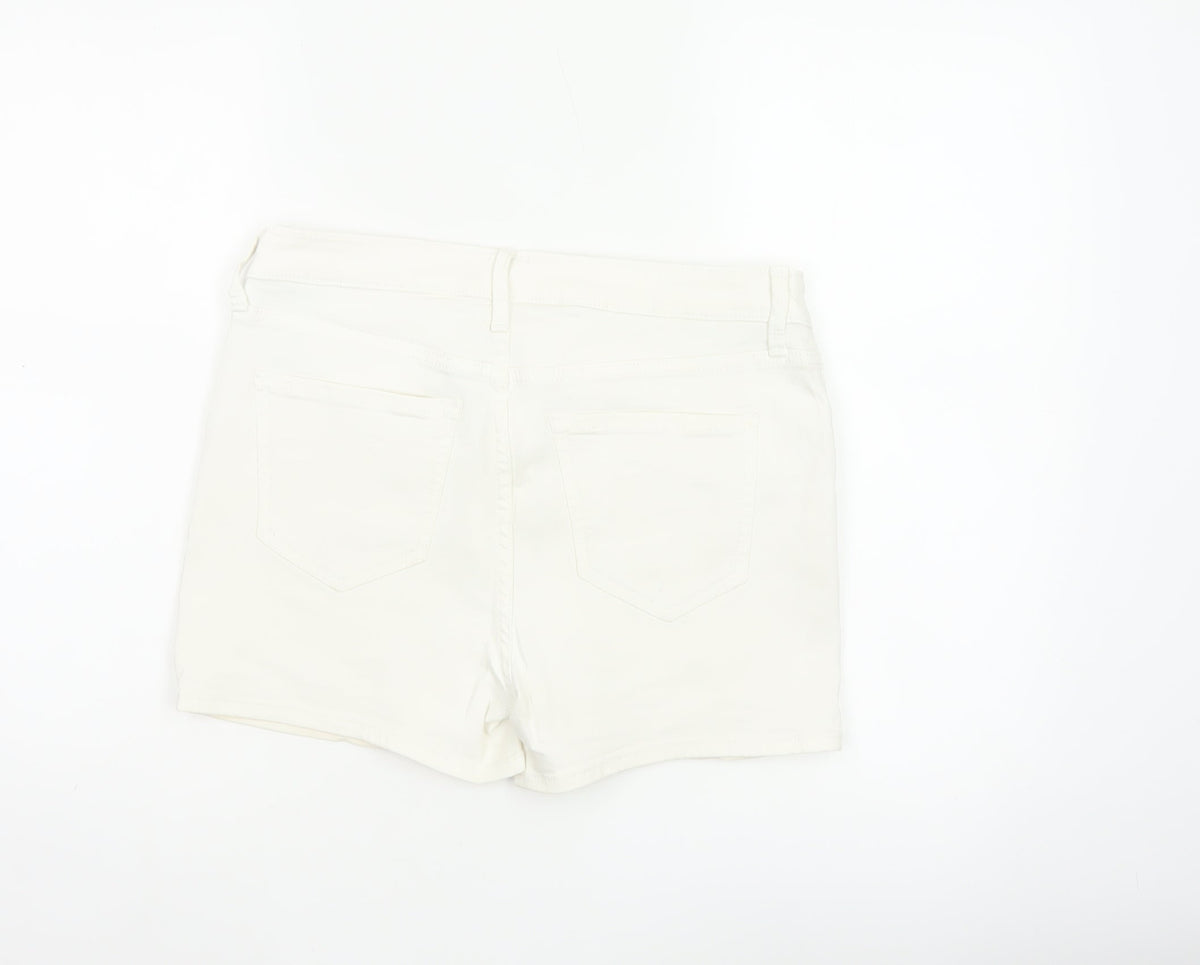 Marks and Spencer Women White UK 12 Denim Stretch 5-Pocket Shorts