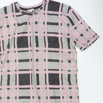 River Island Women Grey Pink Check Jersey T-Shirt Dress Size 10