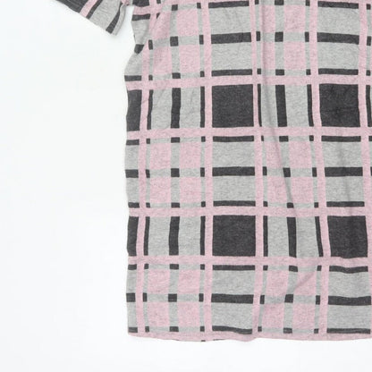 River Island Women Grey Pink Check Jersey T-Shirt Dress Size 10
