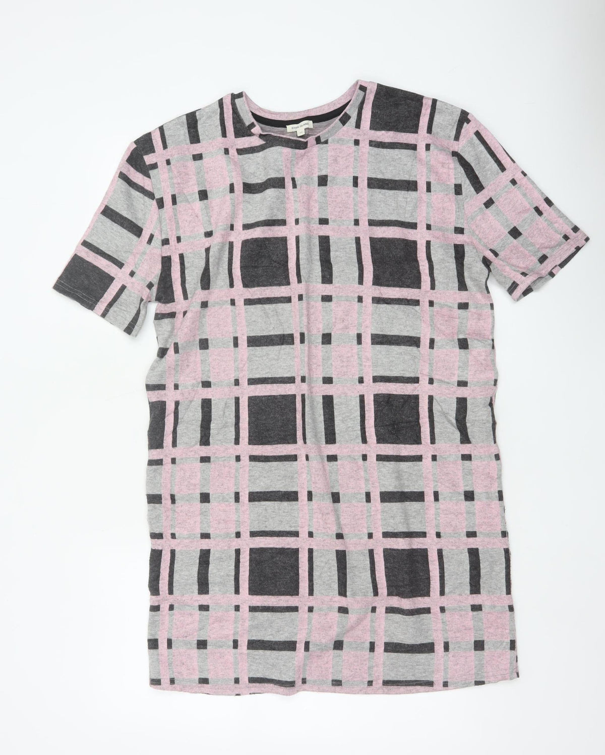 River Island Women Grey Pink Check Jersey T-Shirt Dress Size 10