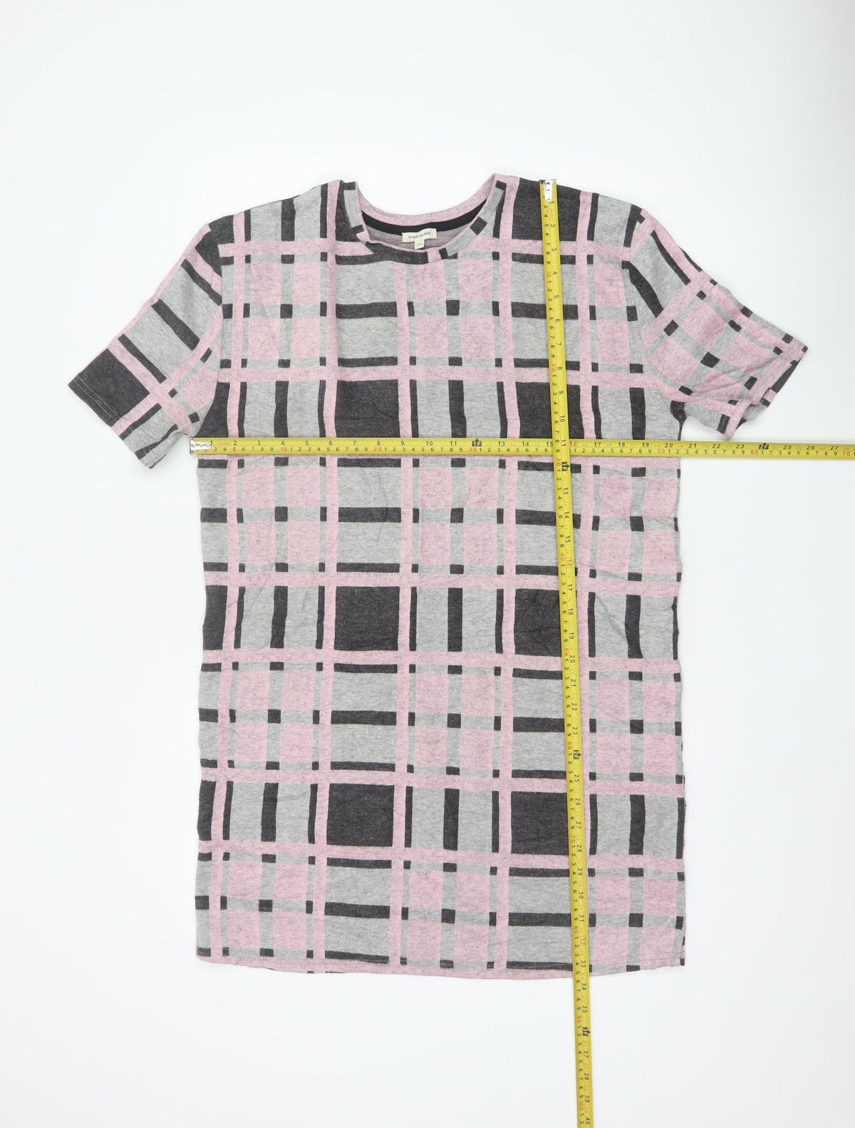 River Island Women Grey Pink Check Jersey T-Shirt Dress Size 10