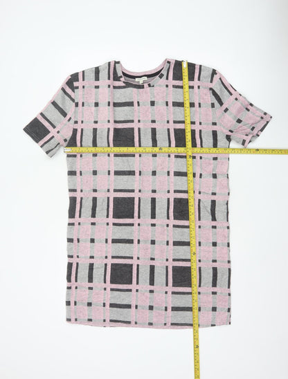 River Island Women Grey Pink Check Jersey T-Shirt Dress Size 10