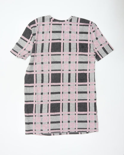 River Island Women Grey Pink Check Jersey T-Shirt Dress Size 10