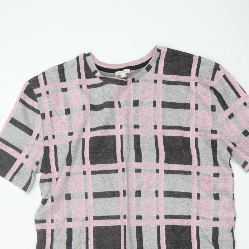 River Island Women Grey Pink Check Jersey T-Shirt Dress Size 10