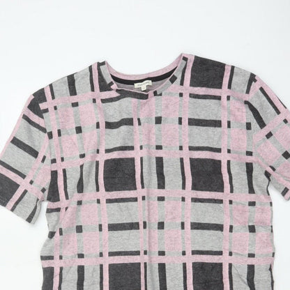 River Island Women Grey Pink Check Jersey T-Shirt Dress Size 10