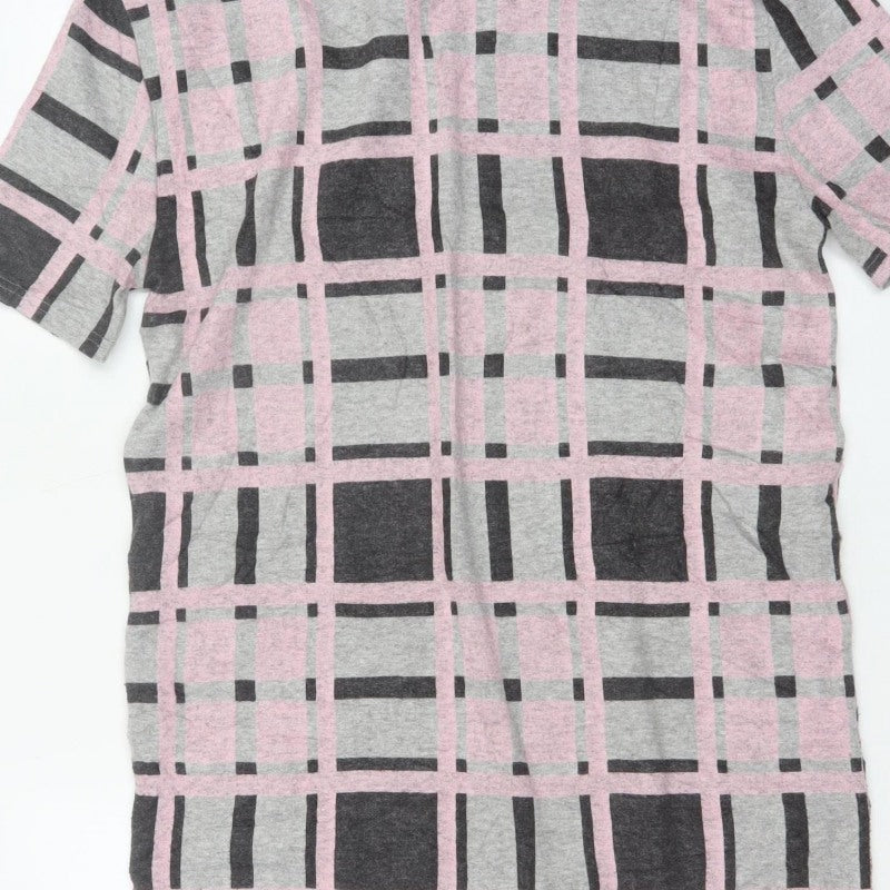 River Island Women Grey Pink Check Jersey T-Shirt Dress Size 10