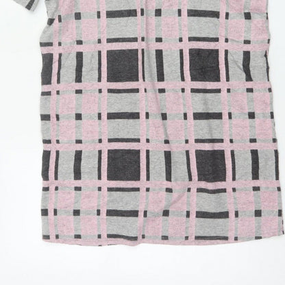 River Island Women Grey Pink Check Jersey T-Shirt Dress Size 10