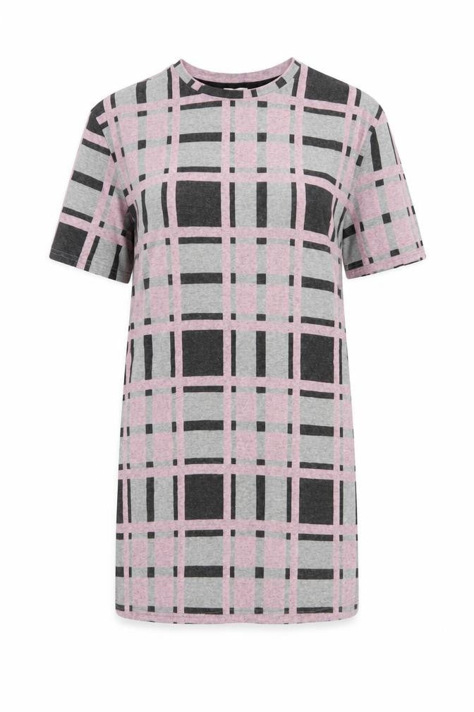 River Island Women Grey Pink Check Jersey T-Shirt Dress Size 10