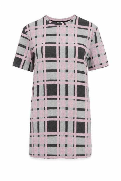 River Island Women Grey Pink Check Jersey T-Shirt Dress Size 10
