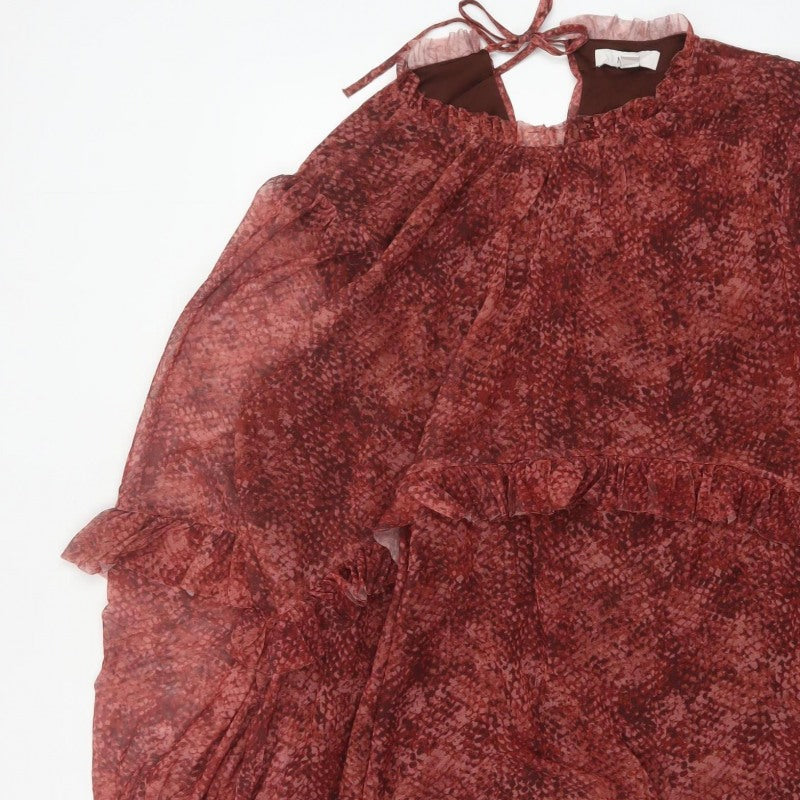 M&S Women Red Animal Print Mesh Ruffle Shift Dress UK 22