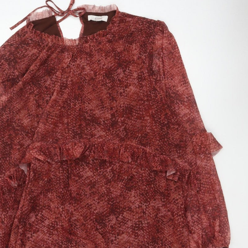 M&S Women Red Animal Print Mesh Ruffle Shift Dress UK 22
