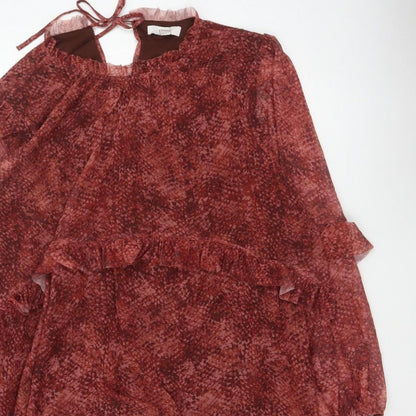 M&S Women Red Animal Print Mesh Ruffle Shift Dress UK 22