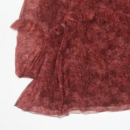 M&S Women Red Animal Print Mesh Ruffle Shift Dress UK 22