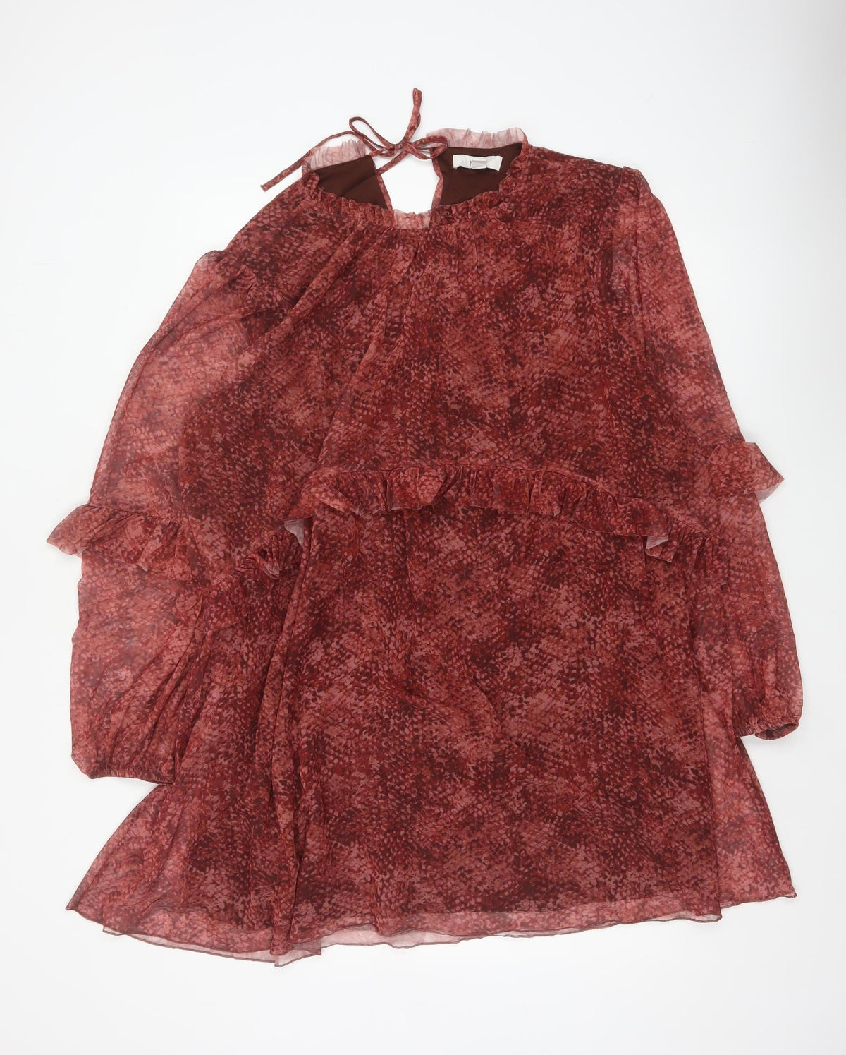 M&S Women Red Animal Print Mesh Ruffle Shift Dress UK 22