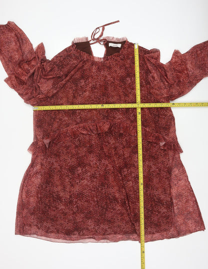 M&S Women Red Animal Print Mesh Ruffle Shift Dress UK 22