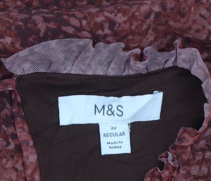 M&S Women Red Animal Print Mesh Ruffle Shift Dress UK 22