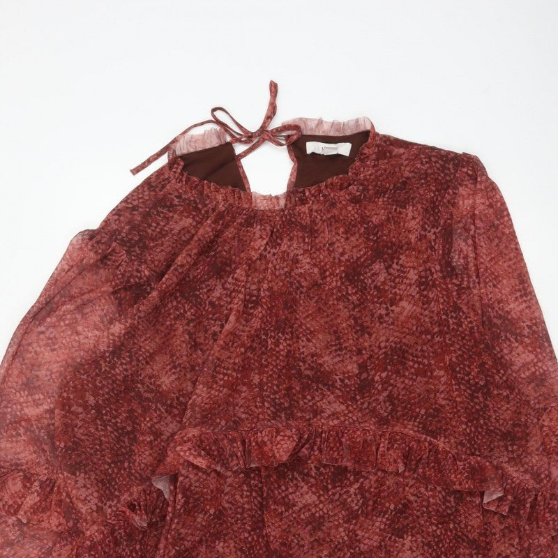 M&S Women Red Animal Print Mesh Ruffle Shift Dress UK 22