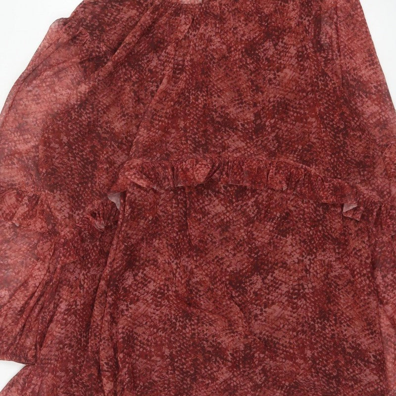 M&S Women Red Animal Print Mesh Ruffle Shift Dress UK 22