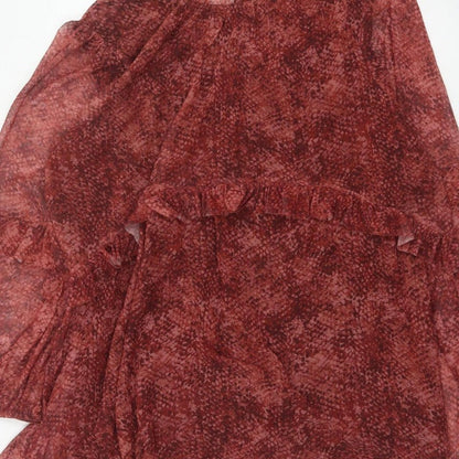 M&S Women Red Animal Print Mesh Ruffle Shift Dress UK 22