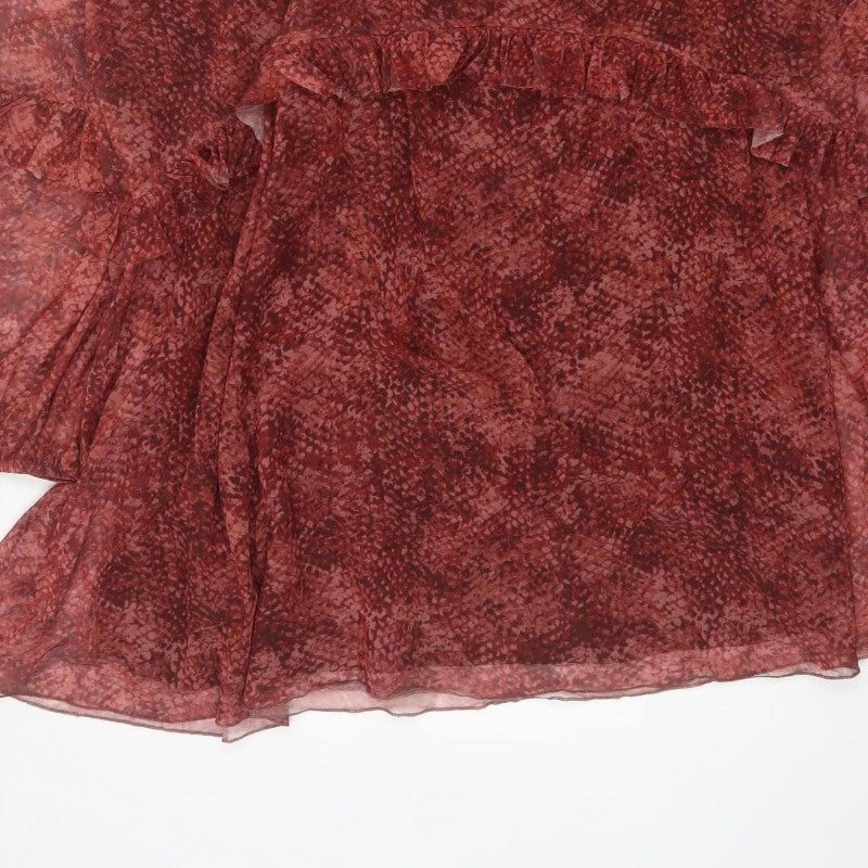 M&S Women Red Animal Print Mesh Ruffle Shift Dress UK 22