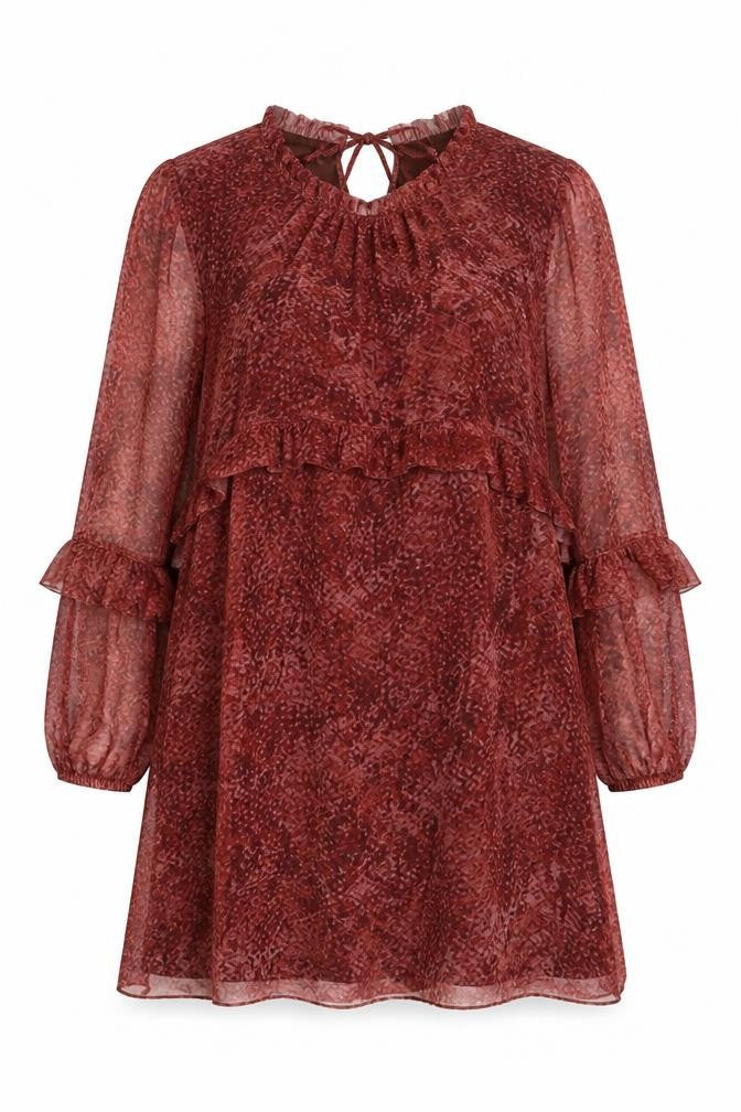 M&S Women Red Animal Print Mesh Ruffle Shift Dress UK 22