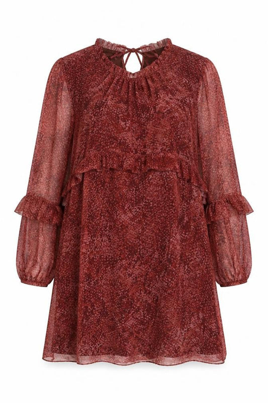 M&S Women Red Animal Print Mesh Ruffle Shift Dress UK 22