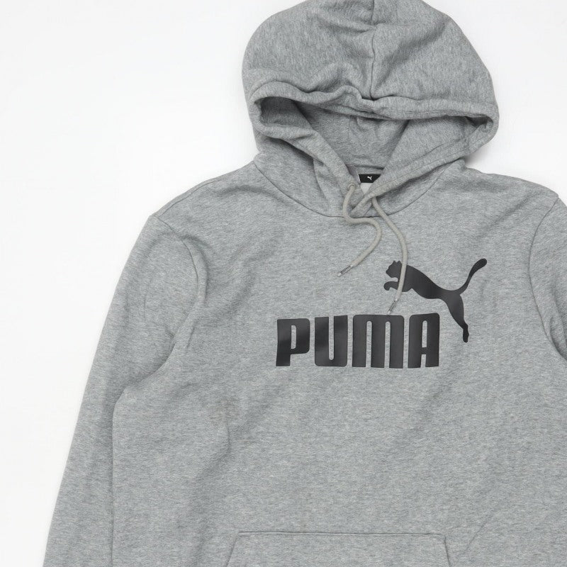 Puma Men's Grey L Pullover Hoodie Logo Graphic Print Kangaroo Pocket