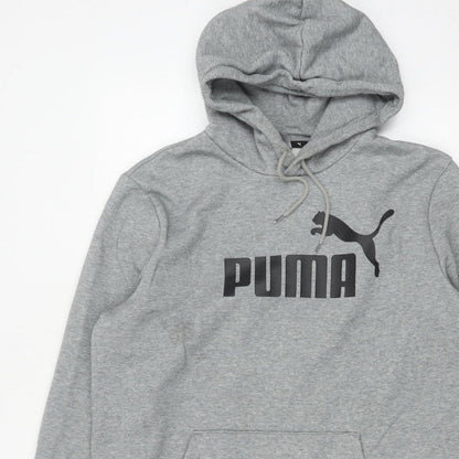 Puma Men's Grey L Pullover Hoodie Logo Graphic Print Kangaroo Pocket