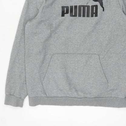 Puma Men's Grey L Pullover Hoodie Logo Graphic Print Kangaroo Pocket
