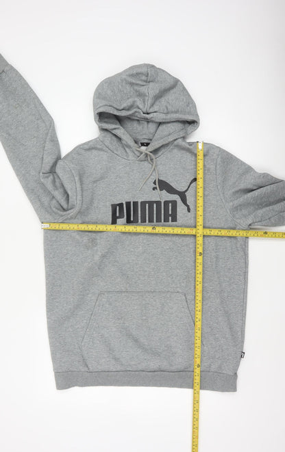 Puma Men's Grey L Pullover Hoodie Logo Graphic Print Kangaroo Pocket