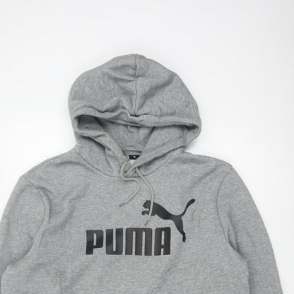 Puma Men's Grey L Pullover Hoodie Logo Graphic Print Kangaroo Pocket