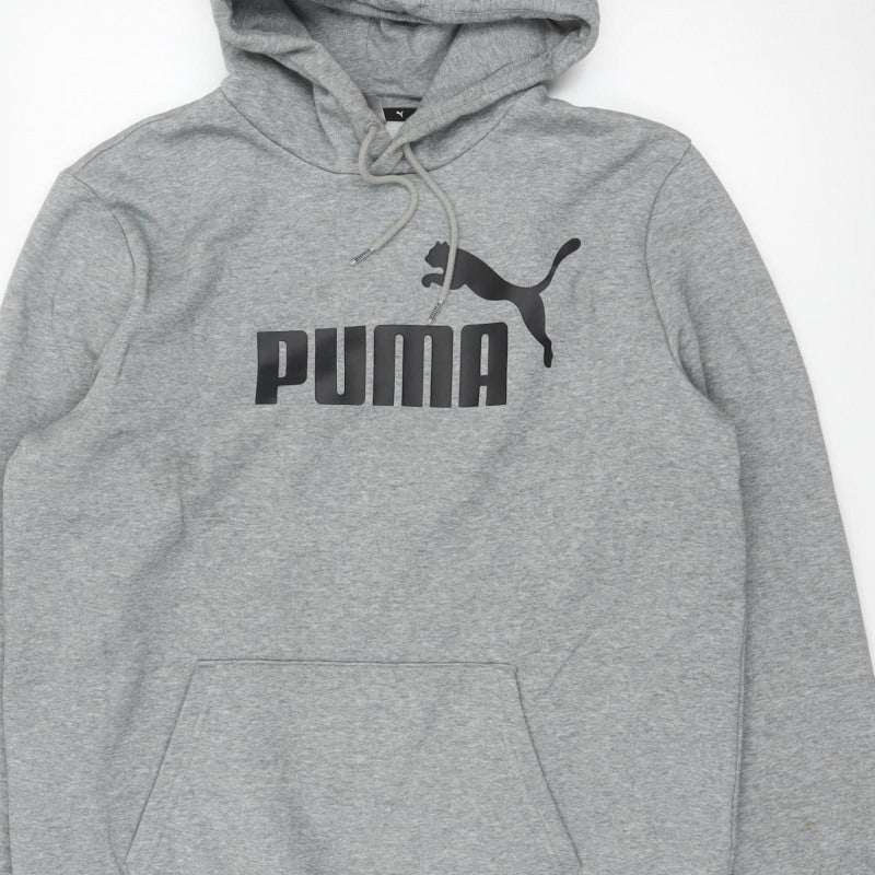 Puma Men's Grey L Pullover Hoodie Logo Graphic Print Kangaroo Pocket