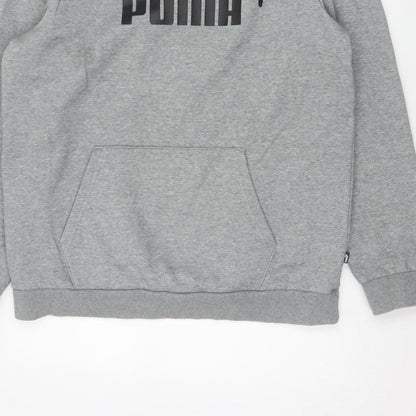 Puma Men's Grey L Pullover Hoodie Logo Graphic Print Kangaroo Pocket