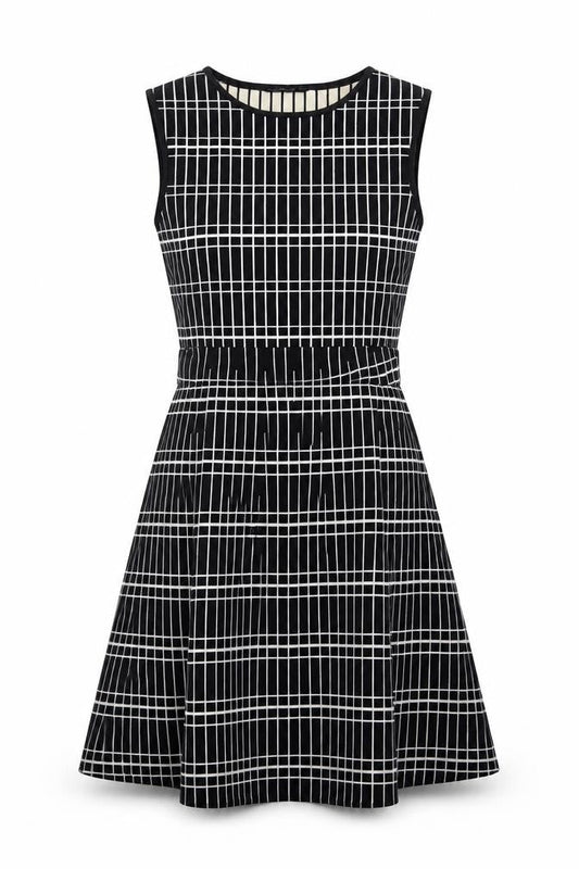 Zara Women Black Check Fit & Flare Knee Length Dress Size L