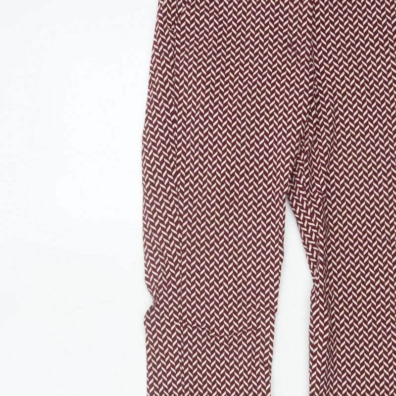 Mango Women Red Geometric Print Slim Straight Trousers UK 10