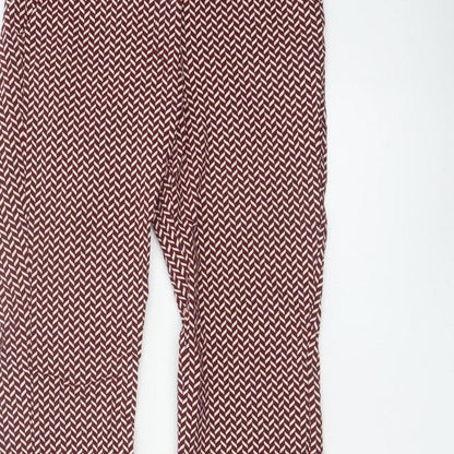 Mango Women Red Geometric Print Slim Straight Trousers UK 10