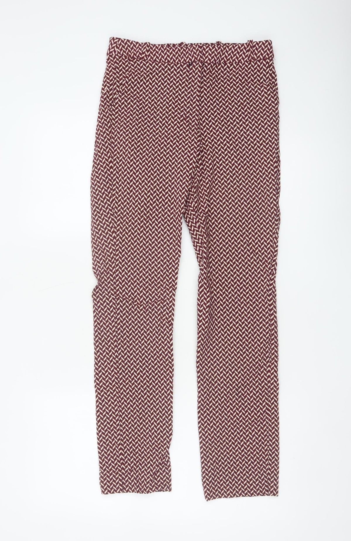 Mango Women Red Geometric Print Slim Straight Trousers UK 10