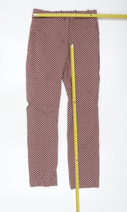 Mango Women Red Geometric Print Slim Straight Trousers UK 10