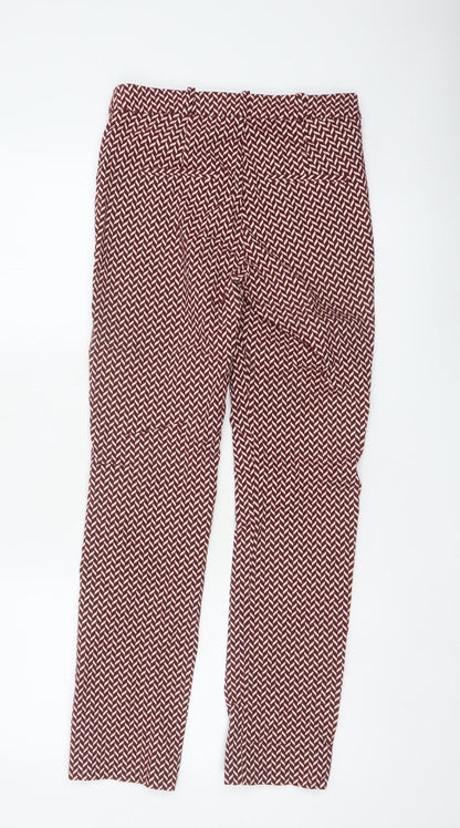 Mango Women Red Geometric Print Slim Straight Trousers UK 10