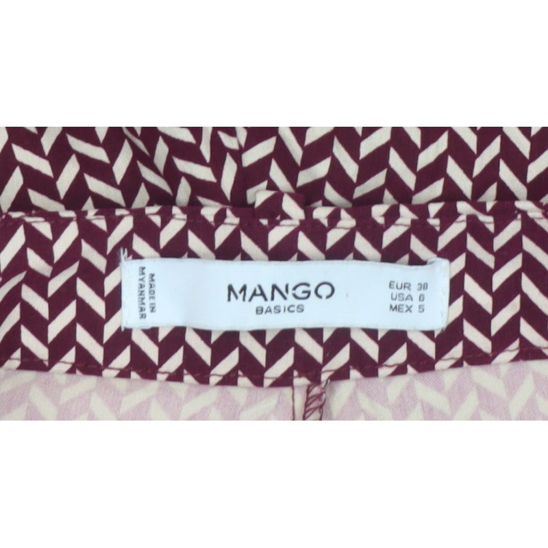 Mango Women Red Geometric Print Slim Straight Trousers UK 10
