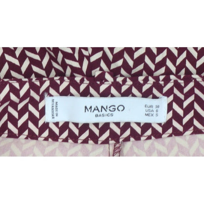 Mango Women Red Geometric Print Slim Straight Trousers UK 10
