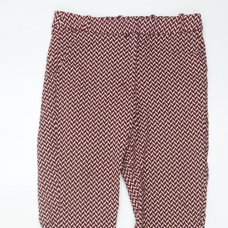 Mango Women Red Geometric Print Slim Straight Trousers UK 10