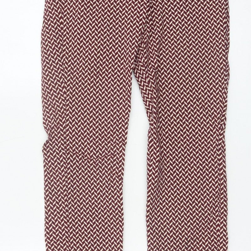 Mango Women Red Geometric Print Slim Straight Trousers UK 10