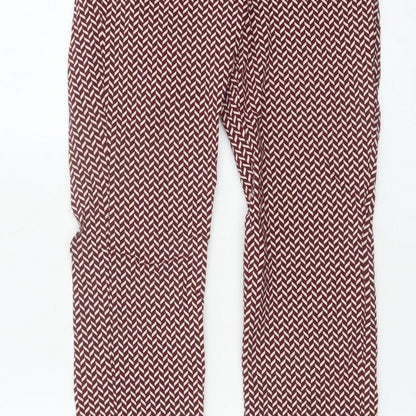Mango Women Red Geometric Print Slim Straight Trousers UK 10