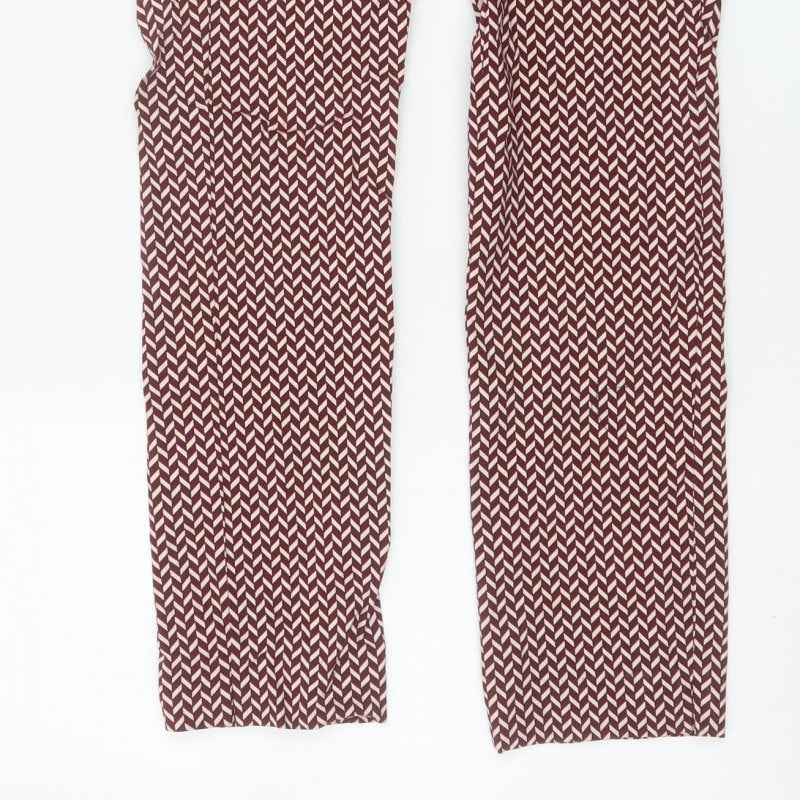 Mango Women Red Geometric Print Slim Straight Trousers UK 10