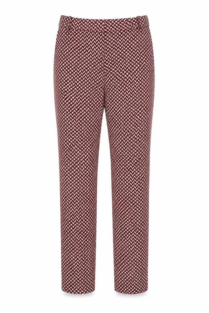 Mango Women Red Geometric Print Slim Straight Trousers UK 10