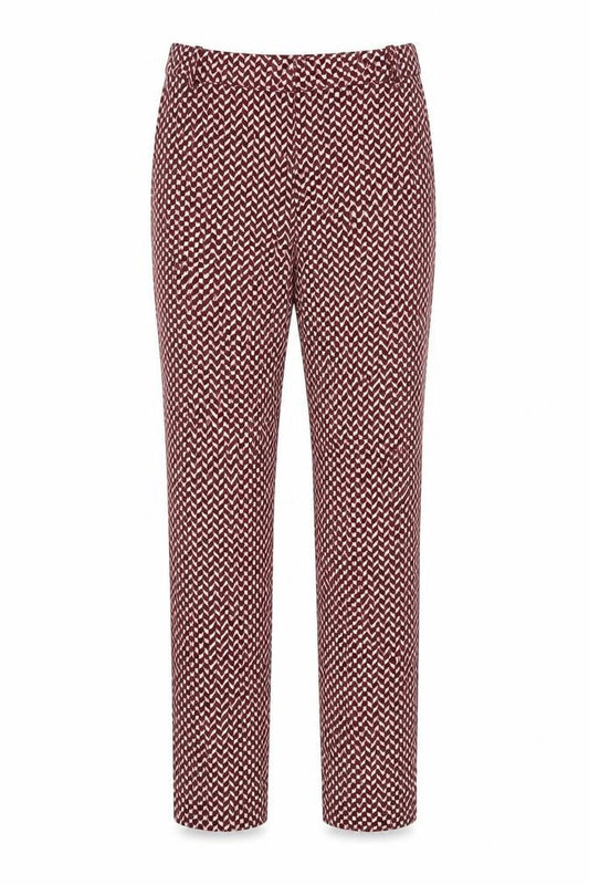 Mango Women Red Geometric Print Slim Straight Trousers UK 10
