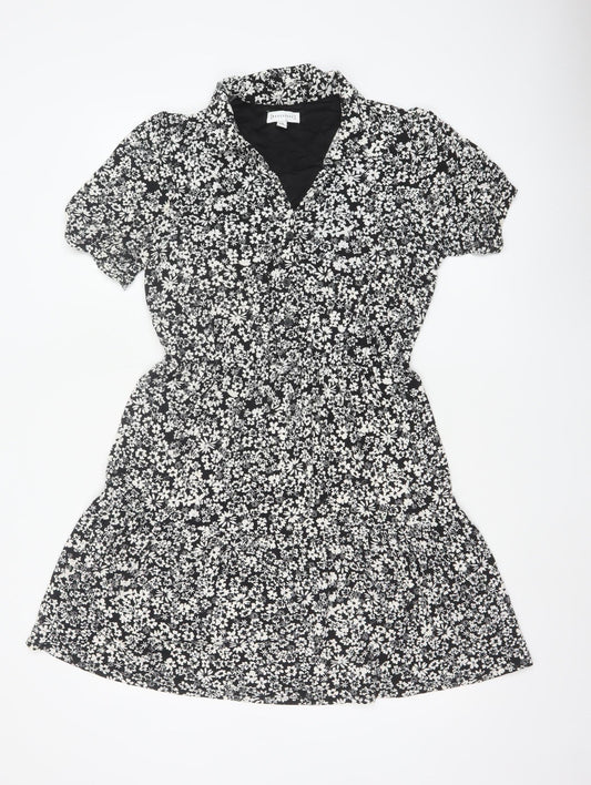 Warehouse Women Black White UK 12 Floral Fit & Flare Shirt Dress
