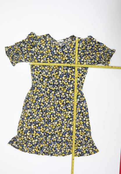 Warehouse Women Multicoloured Floral Fit & Flare Dress UK 12 Bell Sleeve
