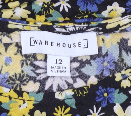 Warehouse Women Multicoloured Floral Fit & Flare Dress UK 12 Bell Sleeve